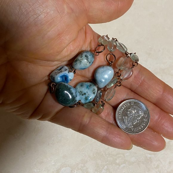 Rustic Agate & Fluorite Copper Necklace, Genuine Green Tumbled Gemstone - Picture 12 of 12